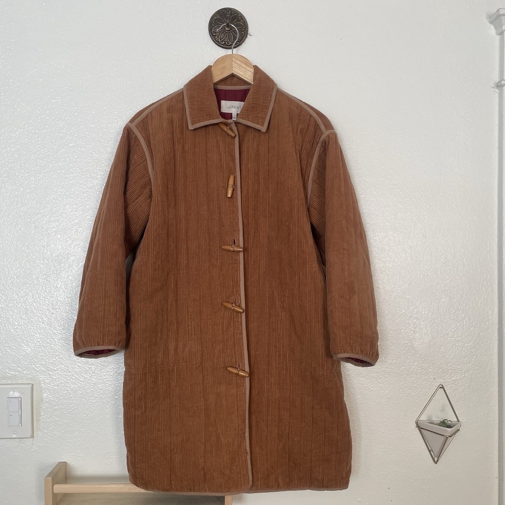 The Great. Camel Brown Wide Wale Corduroy Toggle Front Jacket Size 1 Oversized